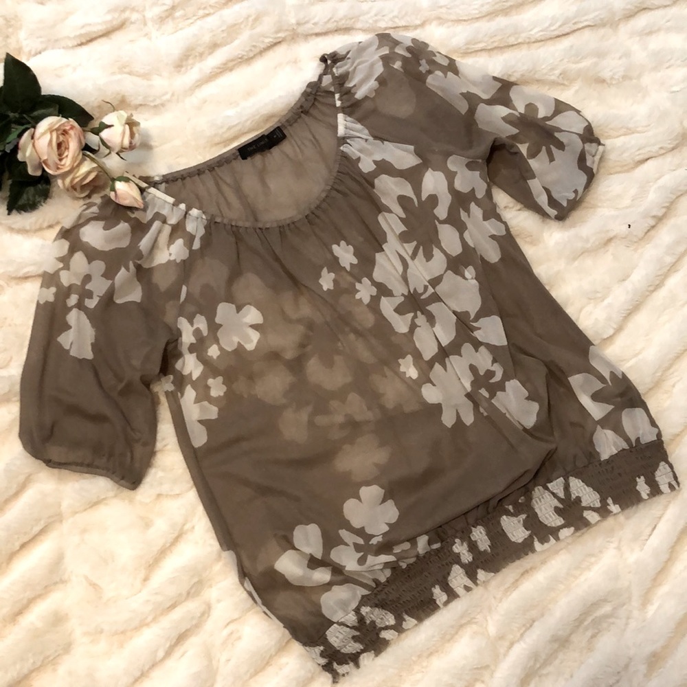 Sheer mesh printed top